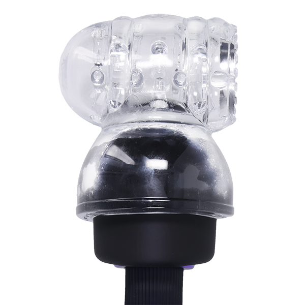 The Merci Cock Teaser Wand Attachment shown attached to the head of the Merci wand massager. | Kinkly