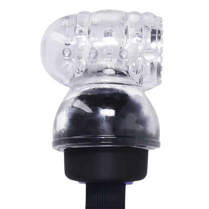 The Merci Cock Teaser Wand Attachment shown attached to the head of the Merci wand massager. | Kinkly