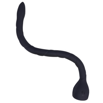 The S-shape of the Merci In Deep. This showcases how flexible the dildo's length is for anal depth training. | Kinkly
