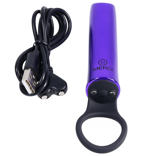 The Merci Power Play shown next to the charging cable that it comes with. | Kinkly