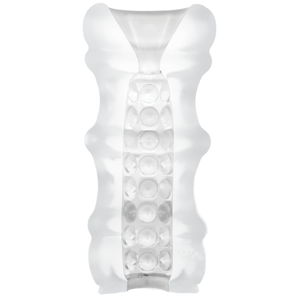 The Mood Pleaser in Massage Beads. Cross-section of the stroker showcases the beaded design that runs the entire length of the stroker. | Kinkly Shop