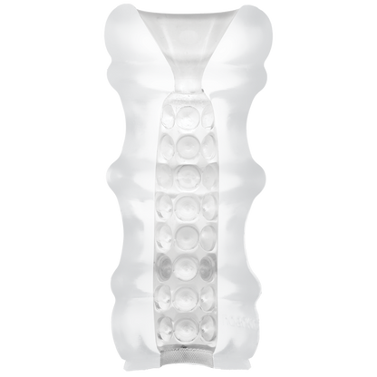 The Mood Pleaser in Massage Beads. Cross-section of the stroker showcases the beaded design that runs the entire length of the stroker. | Kinkly Shop