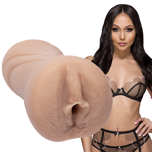 Ariana shown next to the Signature Strokers - Ariana Marie. The entrance of the stroker is molded directly after Ariana's own vulva. | Kinkly Shop
