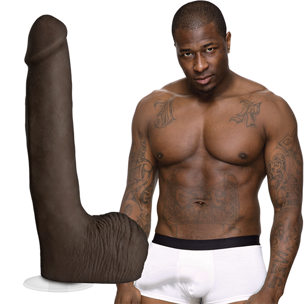 A shirtless Rob Piper staring into the camera. The Signature Cocks Rob Piper dildo is shown next to the porn star. | Kinkly Shop