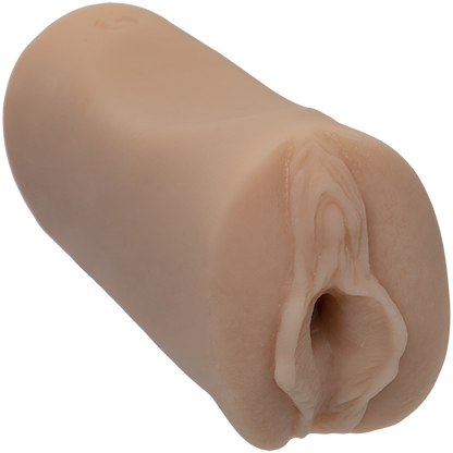 Close-up on the orifice and entrance of the Signature Strokers Dana Dearmond stroker. The stroker's entrance is molded directly from the porn star's vulva. | Kinkly Shop