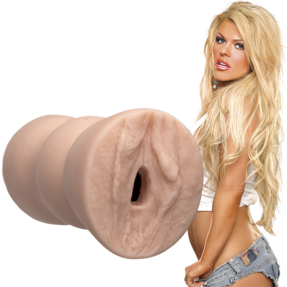 Sophia Rossi in skimpy clothing staring at the camera. The Signature Strokers Sophia Rossi stroker is shown next to her. | Kinkly Shop