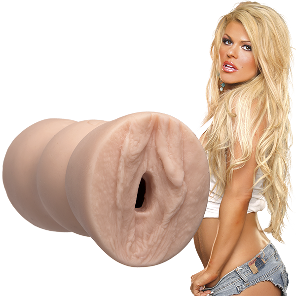 Sophia Rossi in skimpy clothing staring at the camera. The Signature Strokers Sophia Rossi stroker is shown next to her. | Kinkly Shop