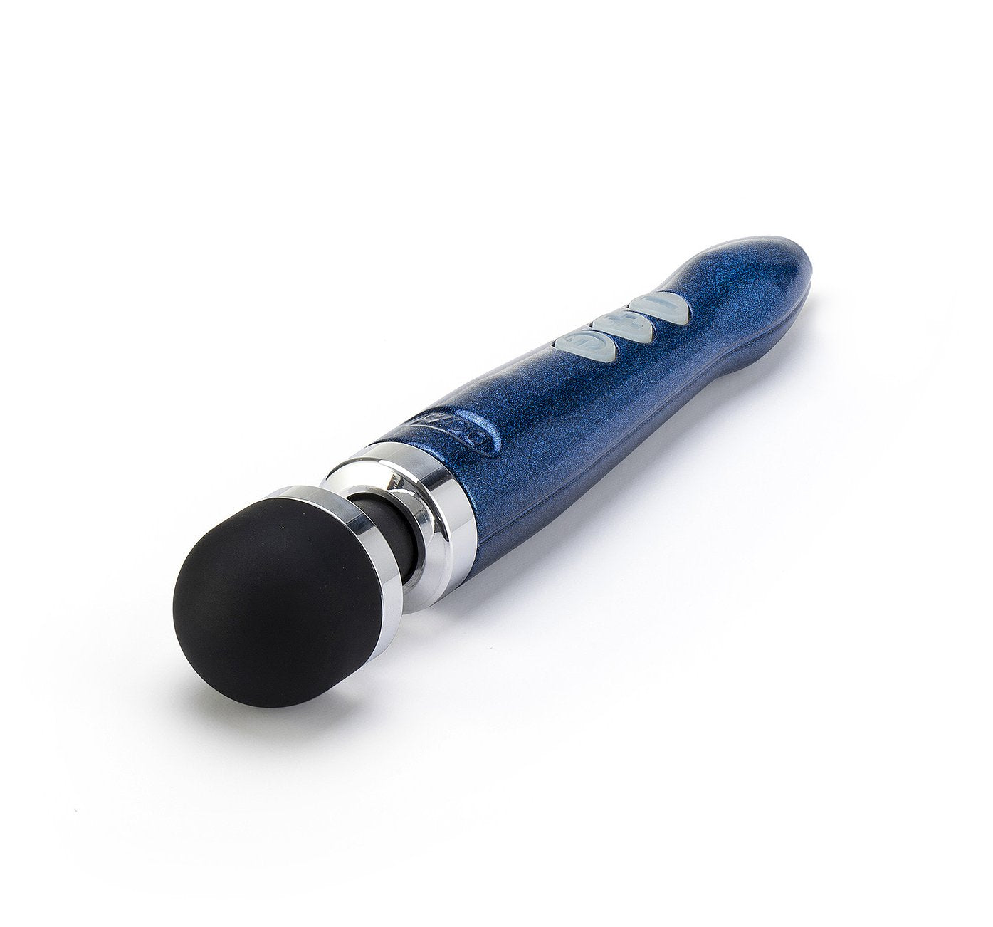 Close-up on the head of the Doxy Die Cast 3R. It's extremely smooth. The super sparkly, shiny body of the wand is also visible here. | Kinkly Shop