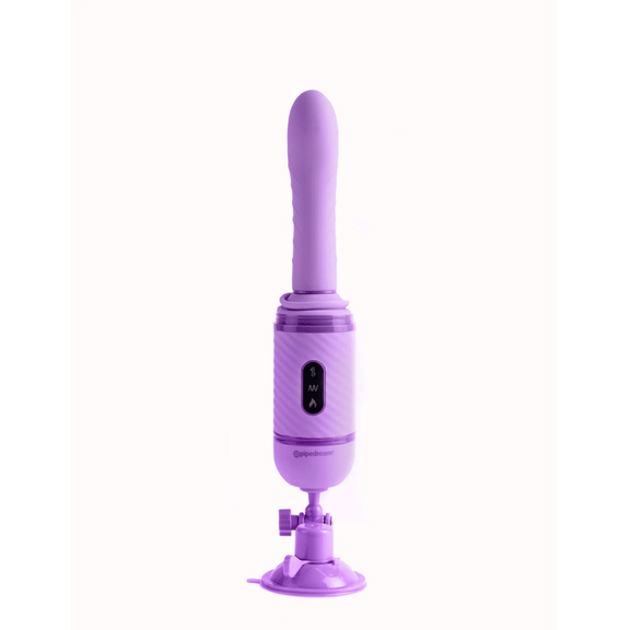 GIF showcases the Fantasy For Her Love Thrust Her turned on, thrusting the dildo in and out of the air. | Kinkly Shop