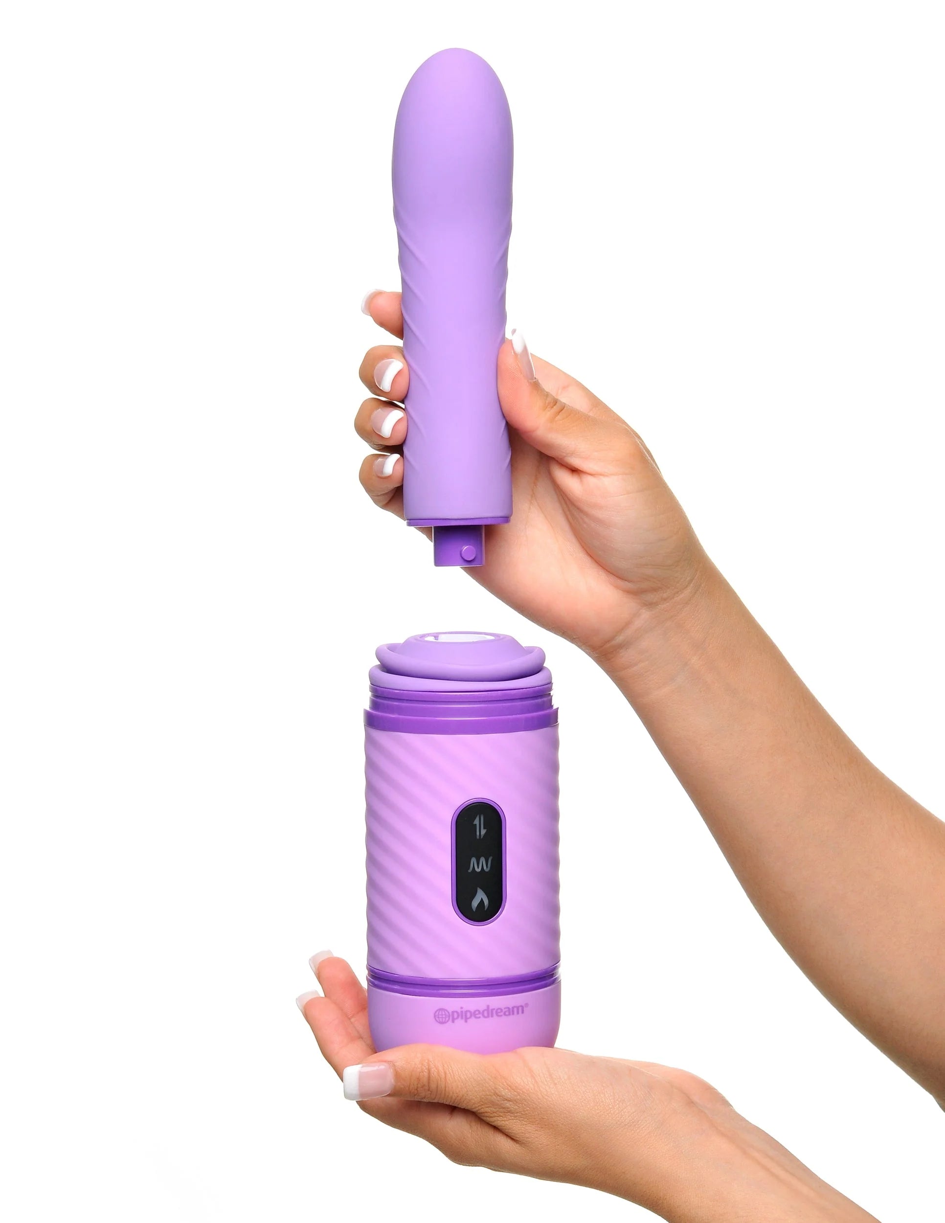 The dildo is disconnected from the thrusting base of the Fantasy For Her Love Thrust Her. This showcases the two separate parts; the dildo and the thrusting base. This can make for easier cleaning. | Kinkly Shop