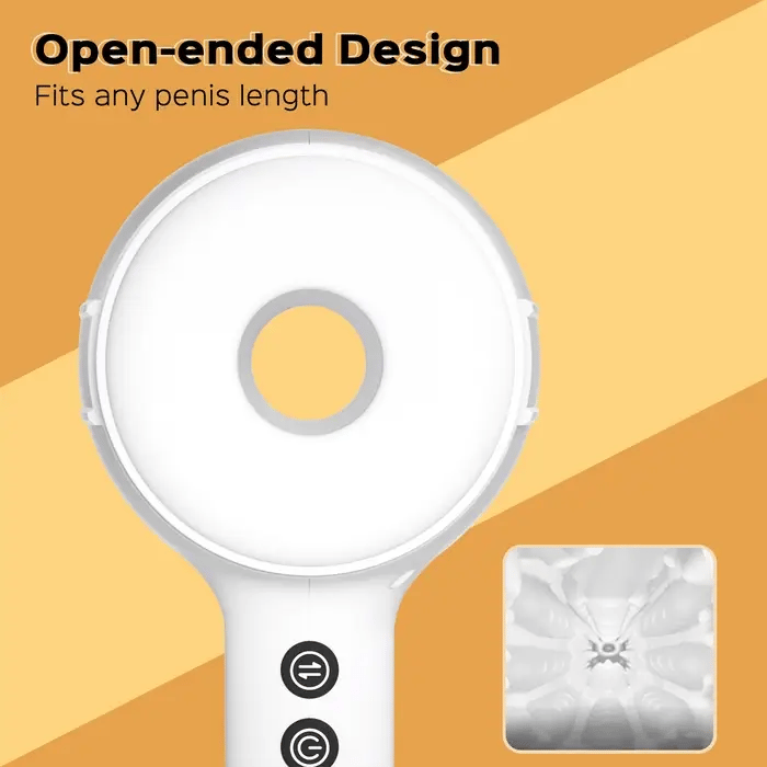 GIF showcases the open-ended hole in the middle of the Faye Open-Ended Thruster. A small collage showcases the look and feel of the noduled interior as you'd slide back and forth within it. | Kinkly Shop