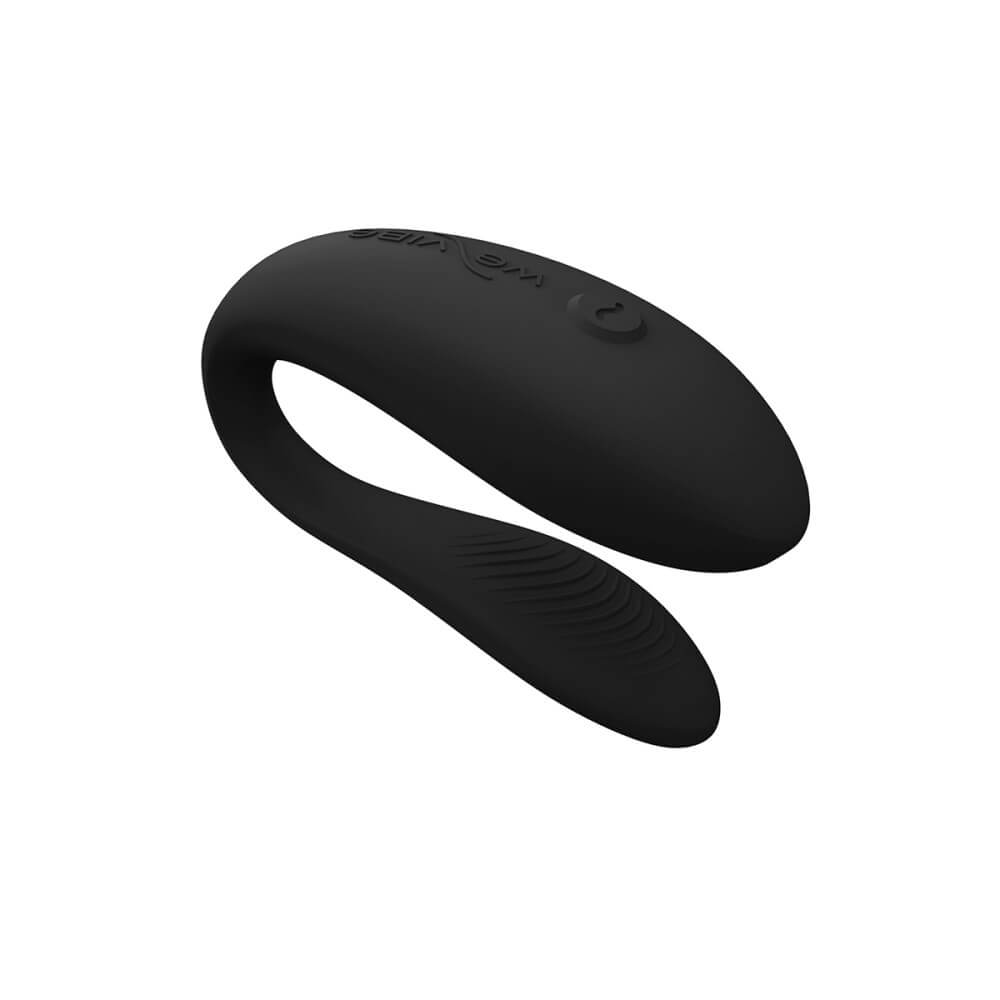 A close-up of the We-Vibe Sync Lite. The insertable end is very ribbed. There's a single button on the clitoral end of the vibrator. | Kinkly Shop