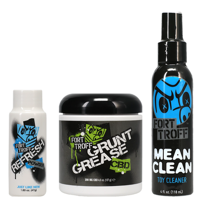 The three bottles included with the Fort Troff Fisting Trainer Kit | Kinkly Shop