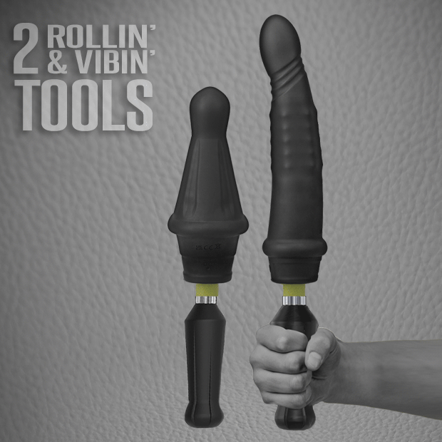 GIF showcases see-through illustrations of the dildos There are rotating beads inside of both of the dildos that cause the dildos to rotate while they're being thrusted on the sex machine. | Kinkly Shop