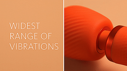GIF of the Fun Factory VIM shows a close-up of the vibrating head of the massager while it's on. It looks like it's pulsing from the power of the vibrations. The text on the GIF reads "Widest range of vibrations" | Kinkly Shop
