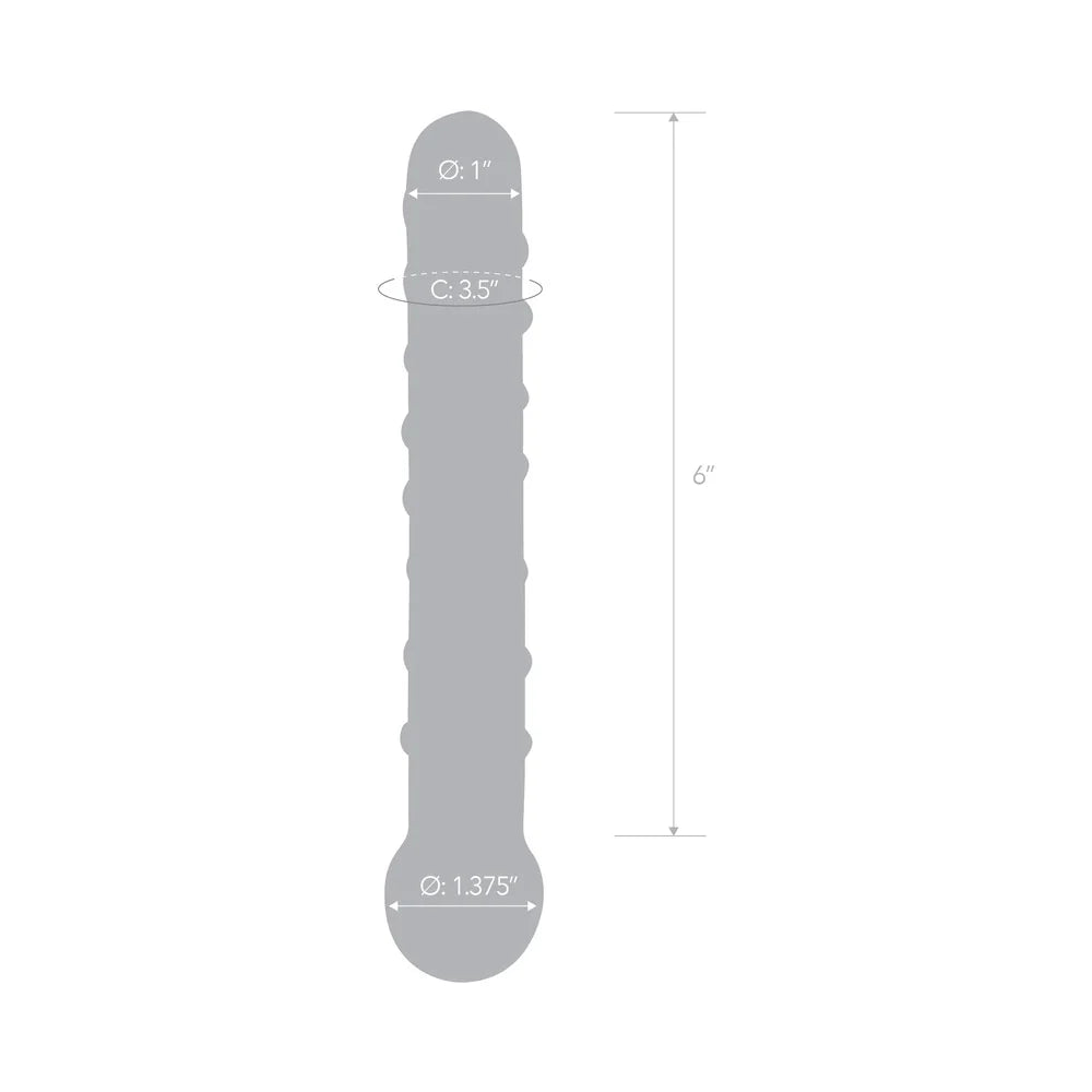 An outline of the Glas Callisto dildo with the measurements for the dildo superimposed overtop of it. | Kinkly Shop