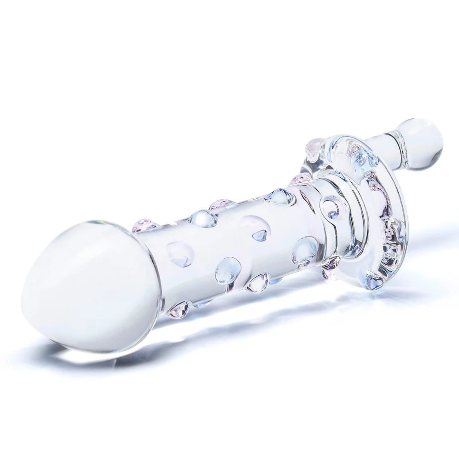Close-up on the bulbous, thick head of the Glas Candy Land Juicer and the noduled, bumpy shaft that adds texture for the swirling sensation | Kinkly Shop