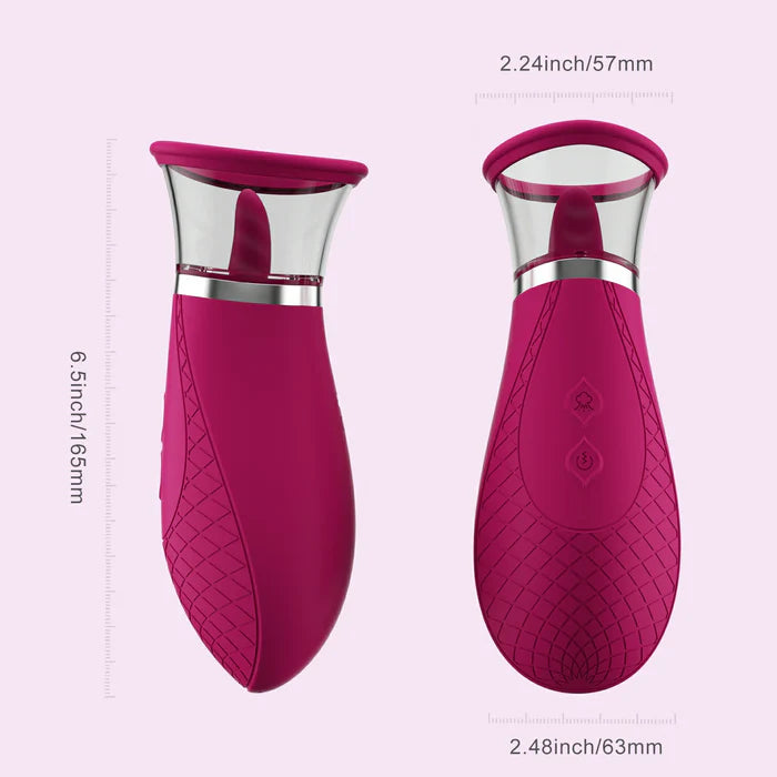 Measurements for the Scioness shown next to it. The vibrator is 6.5" in total length with a cup opening width of 2.24". | Kinkly Shop