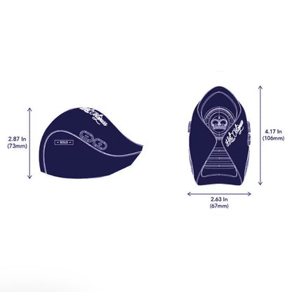 Illustrations of the Hot Octopuss Pulse Solo Interactive vibrator with measurements of the Hot Octopuss Pulse Solo Interactive shown superimposed over the illustrations. All measurements can be found within the product text description. | Kinkly Shop
