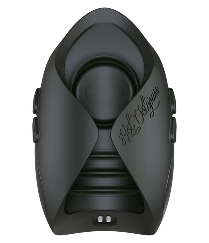 Top-down view of the Hot Octopuss Pulse Solo Interactive vibrator. There's the Pulse Plate at the top third of the vibrator's interior with ribbing all underneath the Pulse Plate. | kinkly Shop