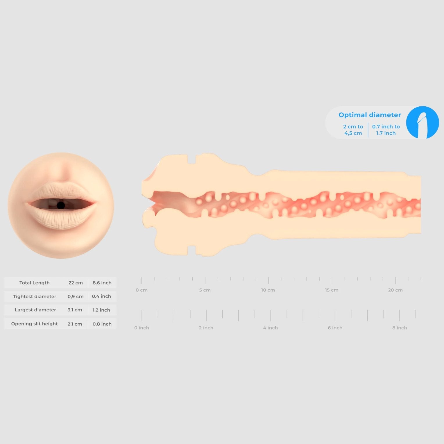 Cross-section of the texture of the inside of the Kiiroo RealFeel Generic Mouth. The channel is a swirling, protruding nodule texture. | Kinkly Shop
