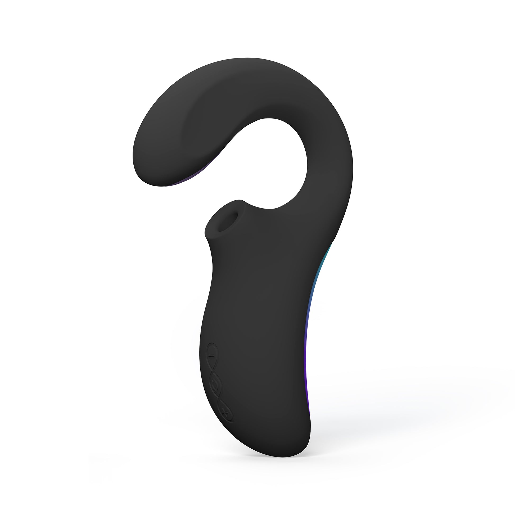 Close-up of the LELO Enigma Double Sonic showing the air suction hole tip of the toy. | Kinkly Shop