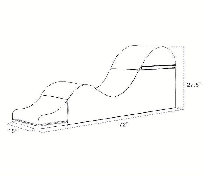 An outline of the Liberator Aria Flip Chaise fully unfolded with measurements written all along its sides. All measurements are included within the text product description. | Kinkly