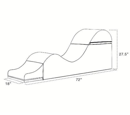 An outline of the Liberator Aria Flip Chaise fully unfolded with measurements written all along its sides. All measurements are included within the text product description. | Kinkly