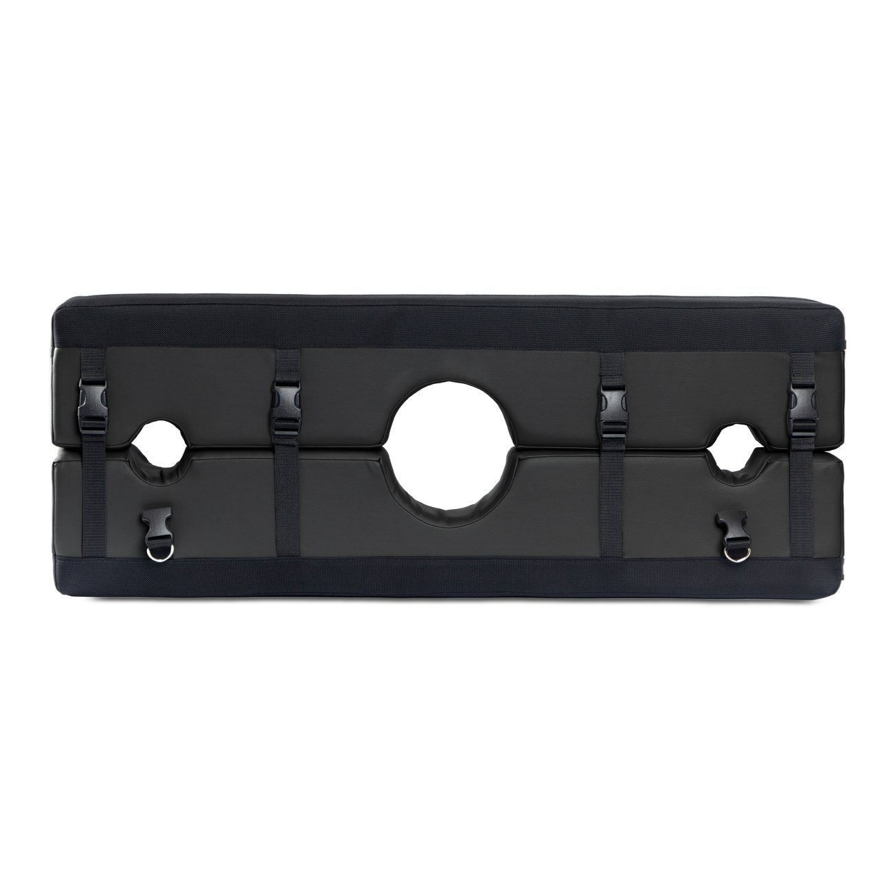 Liberator Bastion Bondage Stocks in Black against a white background. | Kinkly Shop