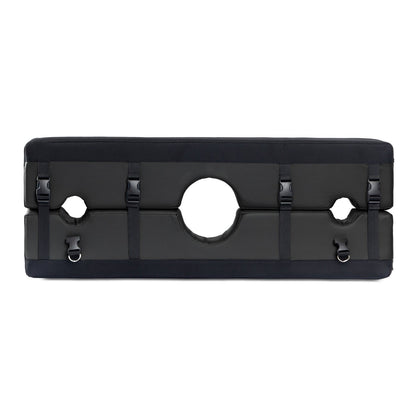Liberator Bastion Bondage Stocks in Black against a white background. | Kinkly Shop