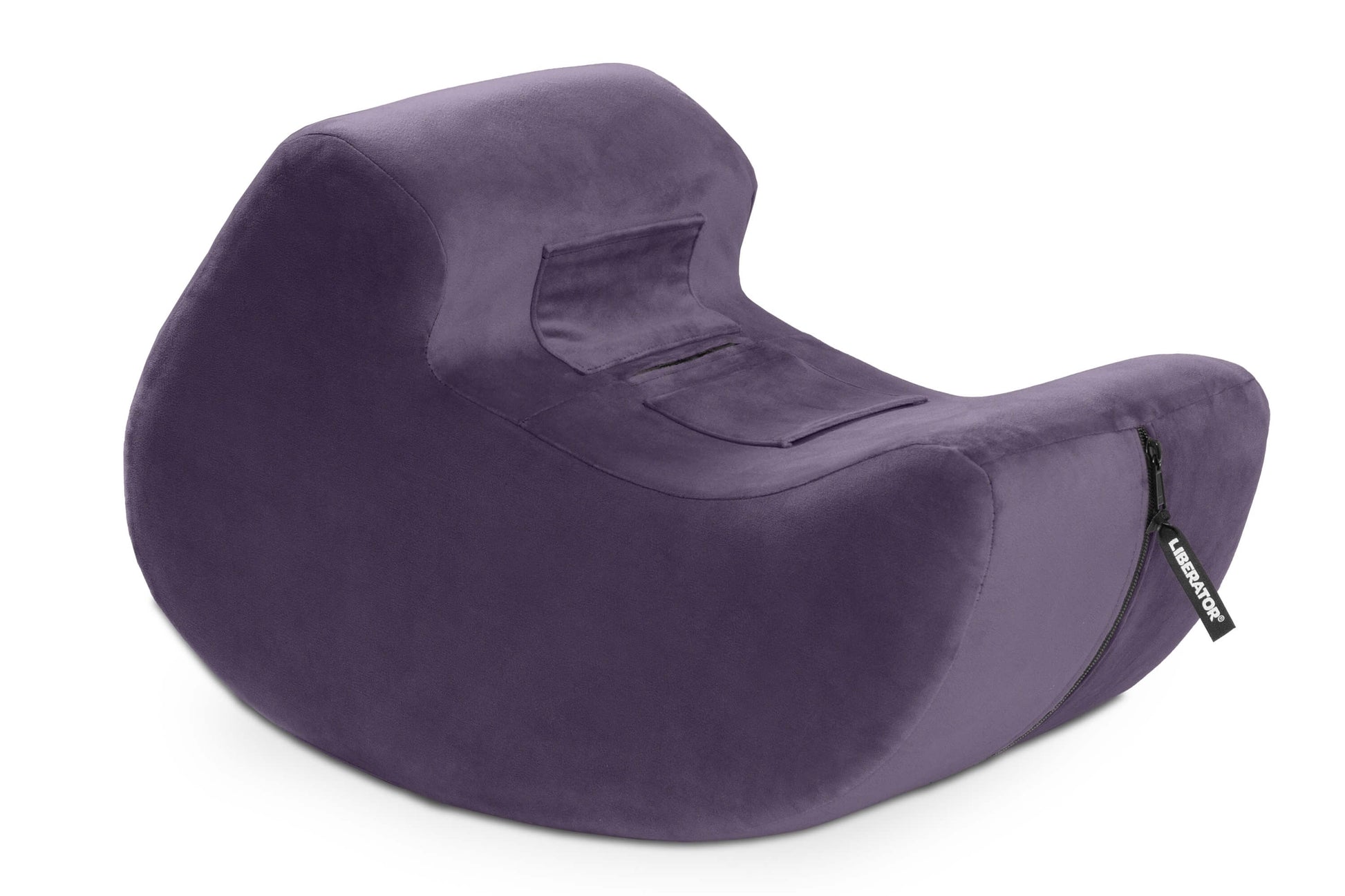 The Liberator Pulse in Purple up against a plain white background. It has a shape like a sideways comma with a rocking base that allows the shape to rock backwards and forwards with ease. | Kinkly Shop