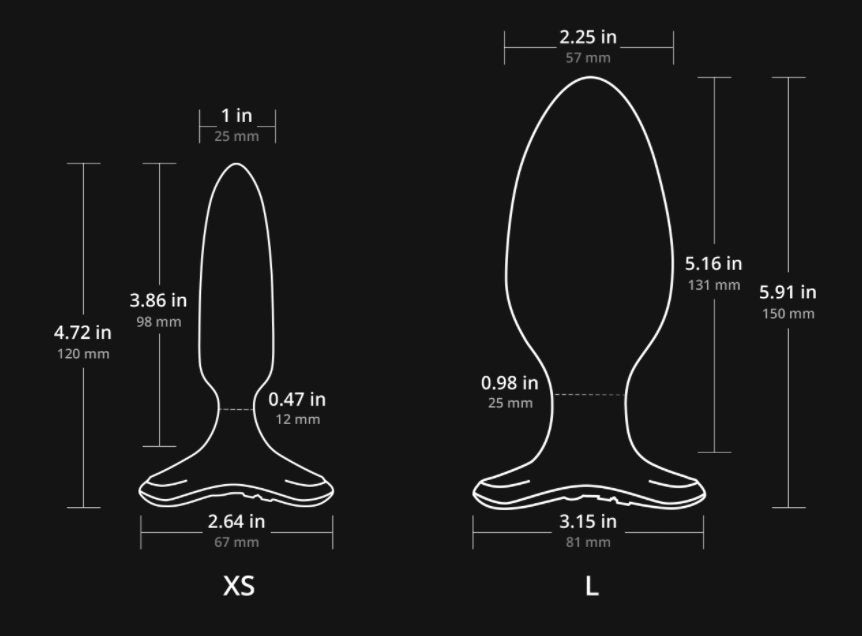 Measurements shown for the 1" and 2.25" Lovense Hush 2 plug diameters. | Kinkly Shop