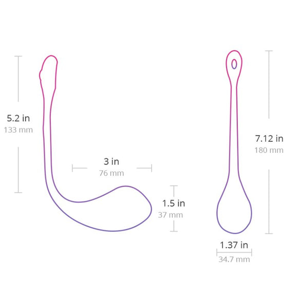 The outline of the Lovense Lush 2 shown with the measurements superimposed over the different views of the vibrator. | Kinkly Shop