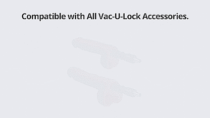 GIF shows the two dildos and two Vac-U-Lock adapters included with the Lovense Sex Machine. The two Vac-U-Lock adapters are simultaneously pulled out from the interior of each of the included dildos. The text on the GIF reads "Compatible with all Vac-U-Lock accessories" | Kinkly Shop