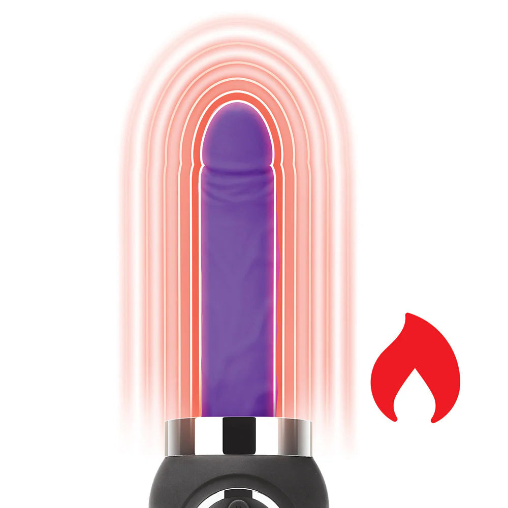 The Lux Fetish Remote-Controlled Rechargeable Compact Thrusting Machine with warm rings around the shaft, showcasing the heating functionality of the shaft. | Kinkly Shop