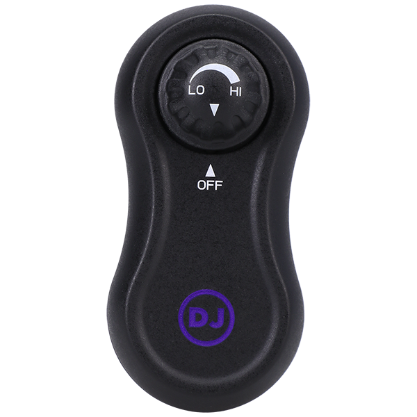 Close-up of the wireless remote that controls the Merci Fuck Machine. There's a turn-dial on it. | Kinkly Shop