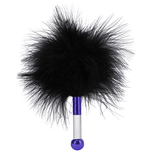 Close-up on the feather tickler of the The VIP Room BDSM Set | Kinkly Shop