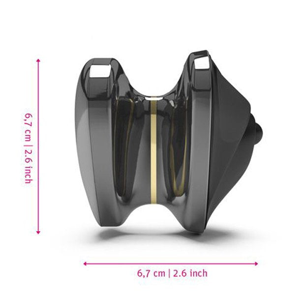A side view of the Mystim Heart's Desire with measurements superimposed on top of the image. The Mystim Heart's Desire is 2.6" in both length and height. | Kinkly Shop