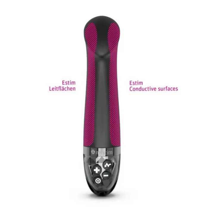An image of the Mystim Right on Ron with the electrosex panel areas superimposed over the image. Both of the sides of the Mystim Right on Ron are conductive e-stimulation surfaces. | Kinkly Shop