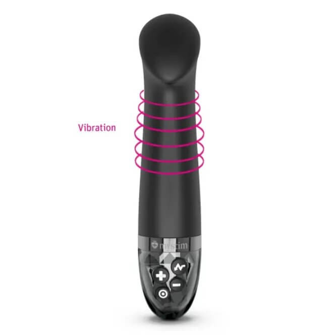 An image of the Mystim Right on Ron with rings around the center of the vibrator to showcase where the vibration motor is located. It's located up towards the tip, but not quite in the tip, about 1/3rd away from the tip of the vibrator. | Kinkly Shop