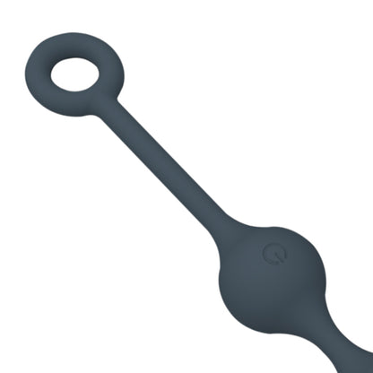 Close-up of the looped handle that remains outside the body during use. It's a single piece of silicone, secured to the beads. The power button for the vibrations is also located on the bottom-most bead if you choose to forego the remote. | Kinkly Shop