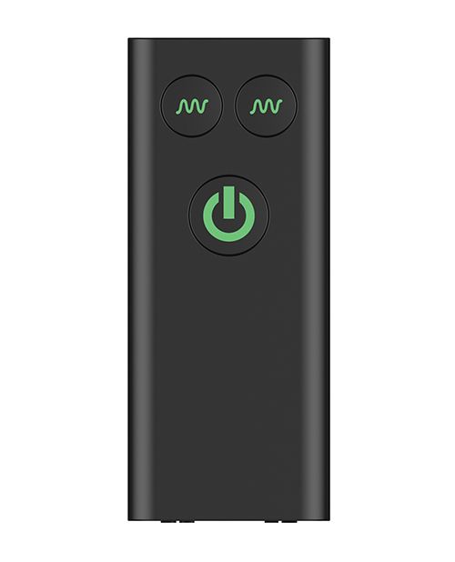Close-up shot of the included Nexus Ride Extreme remote. The remote is rectangularly-shaped and has three buttons on it. | Kinkly Shop