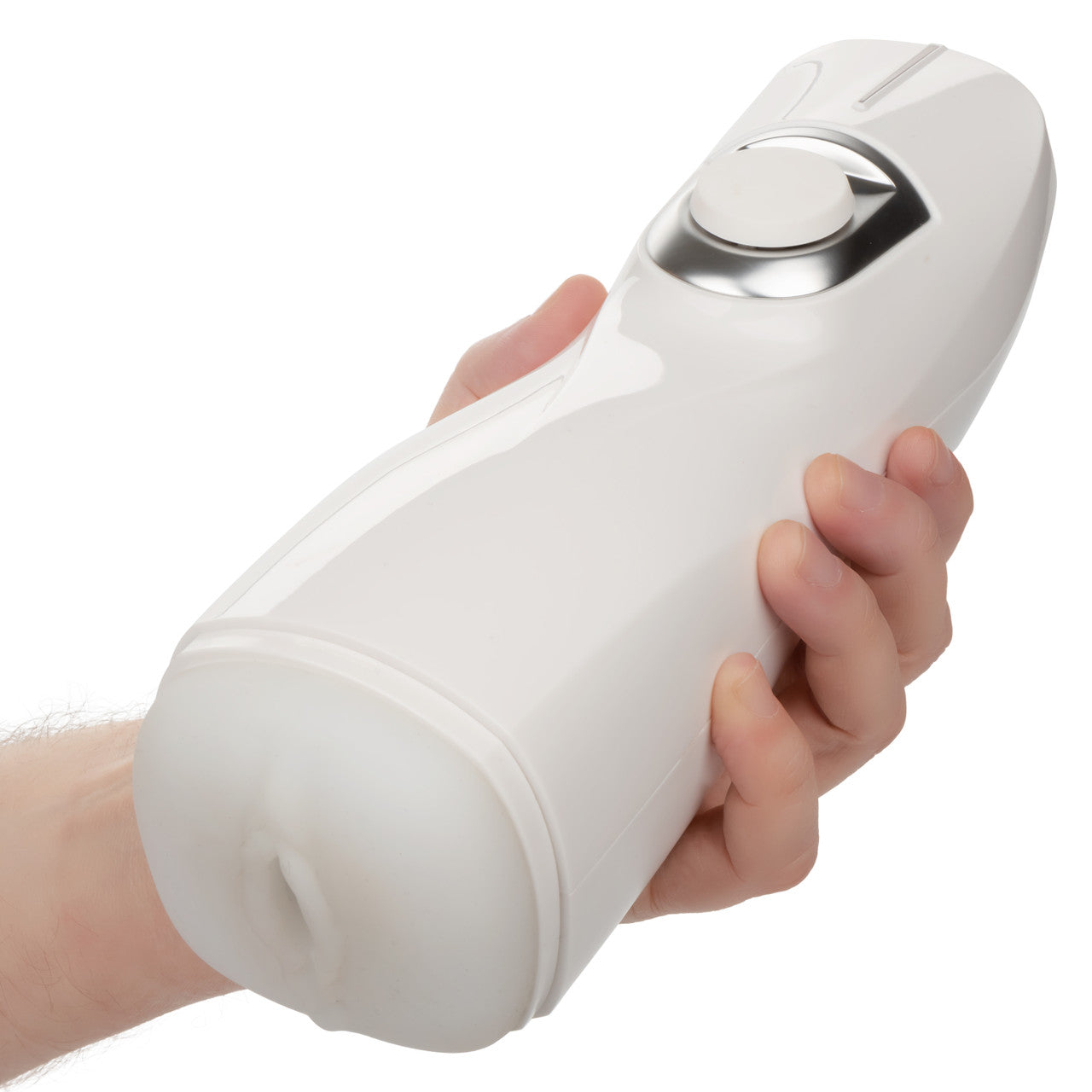 A hand holds the Optimum Power Lifelike Pulsar. The stroker looks particularly long. | KInkly Shop