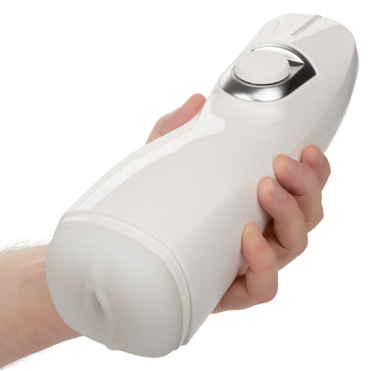 A hand holds the Optimum Power Lifelike Pulsar. The stroker looks particularly long. | KInkly Shop