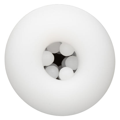 Close-up of the entrance of the Optimum Power Vibrating & Thruster Stroker. This protruding texture is easily visible from the outside of the insertable tunnel. | Kinkly Shop