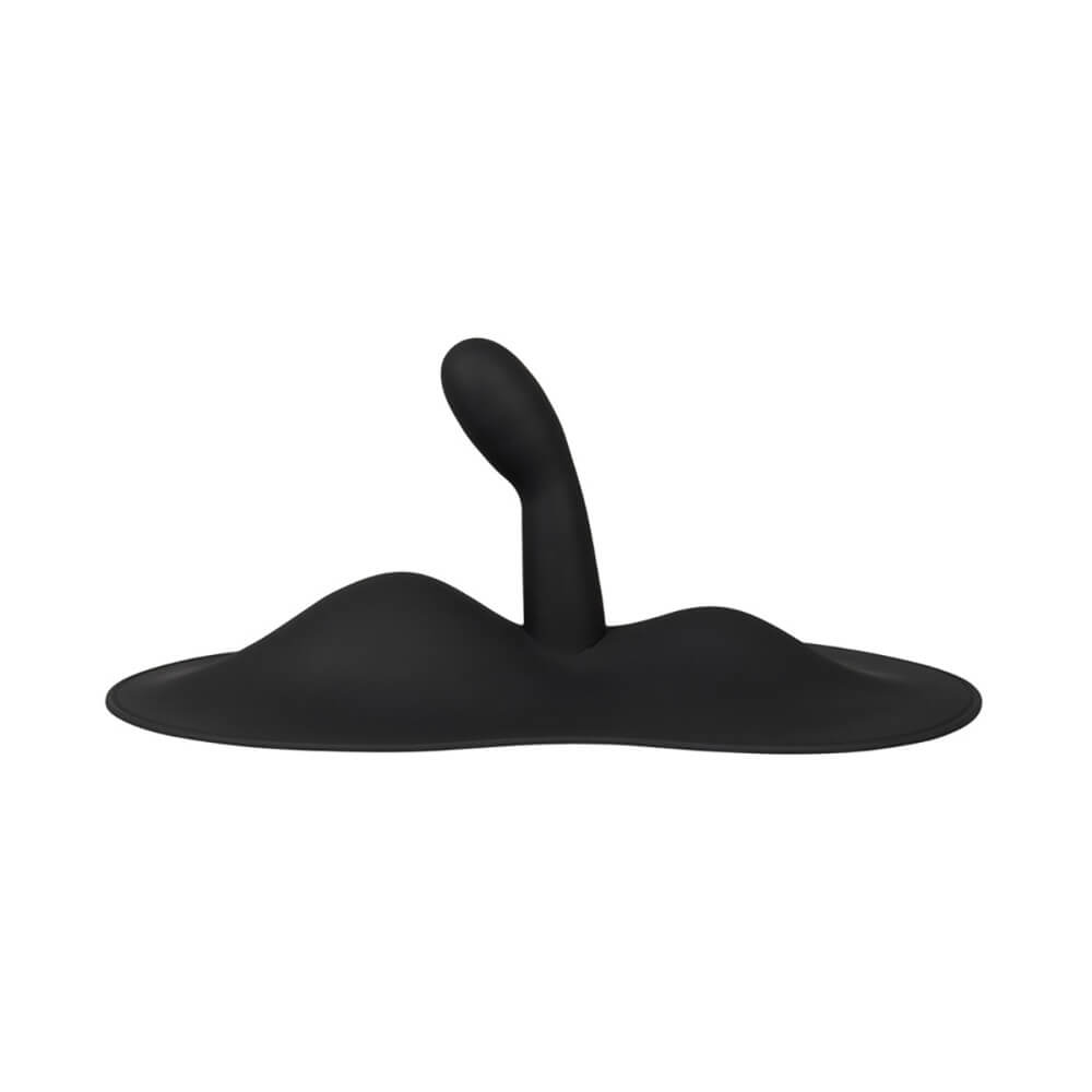 Side view of the Orion VibePad 3. The g-spot shaft protrudes away from the toy with the large swells of the bumps next to it. The toy's base extends even further outwards, helping to contain any messes to make for easier clean-up after use. | Kinkly Shop