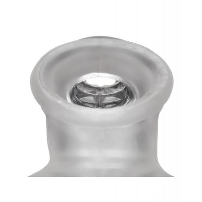 Close-up looks down the entrance hole of the Oxballs Sackjack to showcase the ribbing ridges that run throughout the entire length of the toy. The ridges look pretty pronounced for a pleasurable texture during wear. | Kinkly Shop