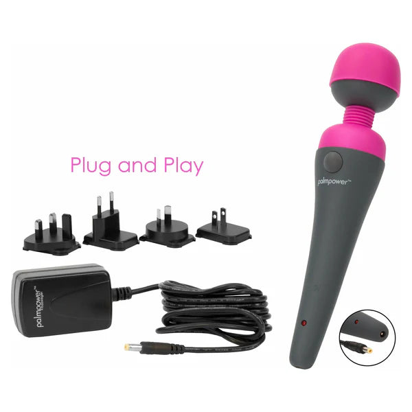 Palm Power Massager with everything it comes with. This includes the charger and all of the various charger plates for different outlets. | Kinkly Shop