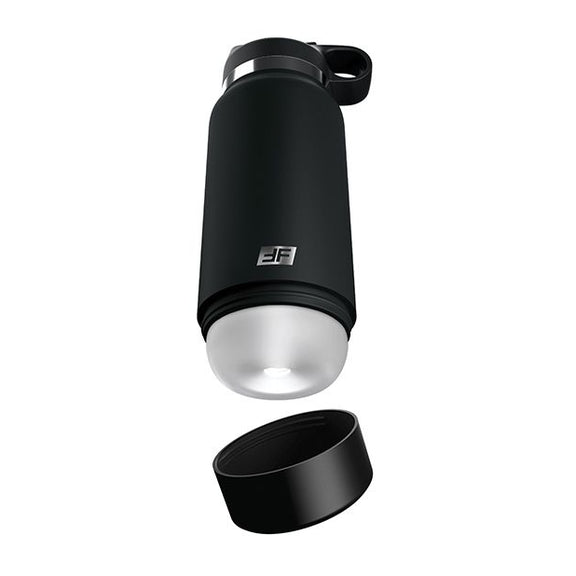 The PDX Plus Fap Flask in Black with the flask's bottom removed. This showcases the non-anatomical entrance that is revealed to use the stroker inside the flask. | Kinkly Shop