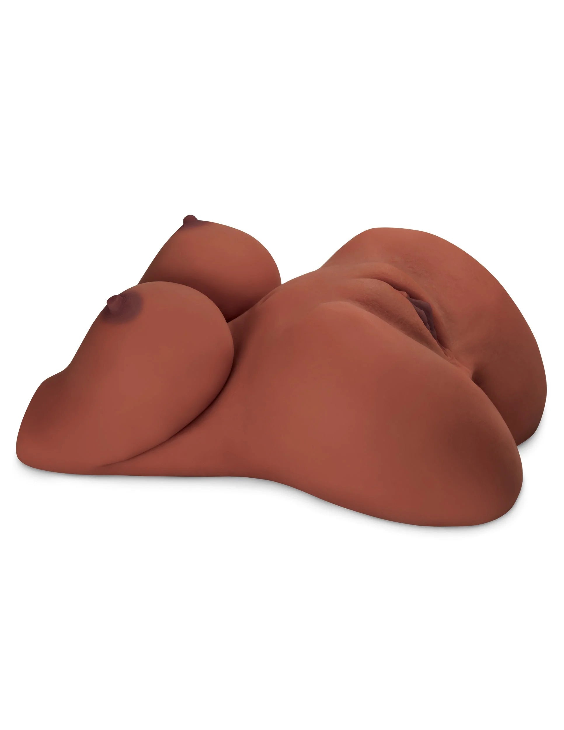 Side view of the breasts and hips/vulva of the EZ Bang Torso. The breasts have a realistic, teardrop-shaped design to them. | Kinkly Shop